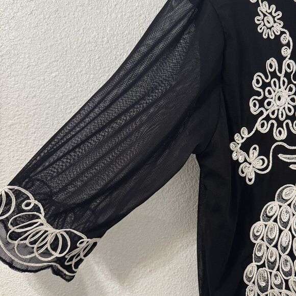 Womens Embroidered Peacock Black Sequin Peacock Blouse Small Maximalist Glam Art - Picture 2 of 5